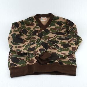 Vintage NOS Whispering Pines Duck Hunter Camo V Neck Sweatshirt USA M